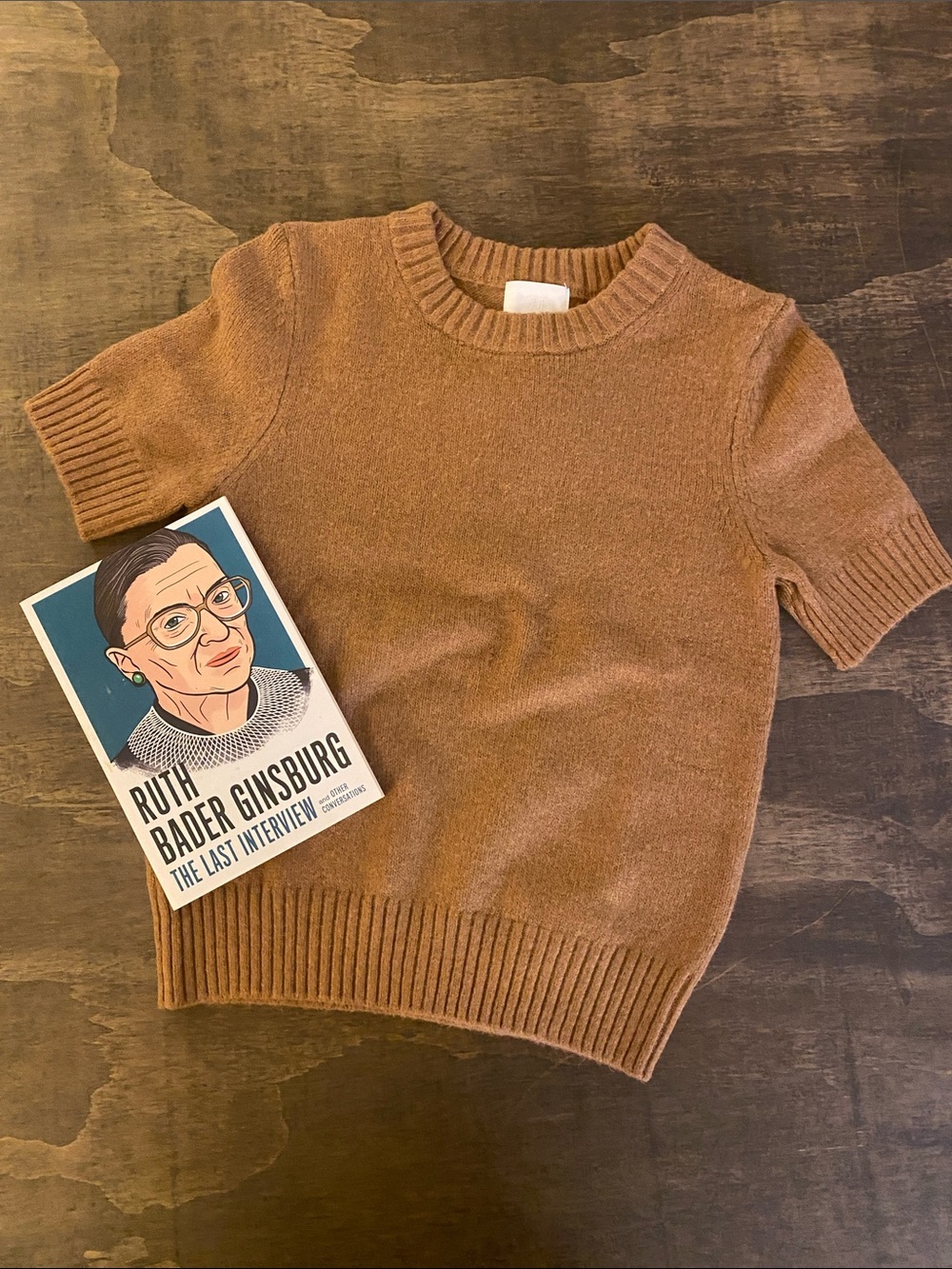 H&M Women's Short-Sleeve Crewneck Sweater in Caramel Brown